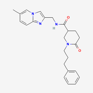 molecular formula C24H28N4O2 B6002847 N-[(6-methylimidazo[1,2-a]pyridin-2-yl)methyl]-6-oxo-1-(3-phenylpropyl)-3-piperidinecarboxamide 