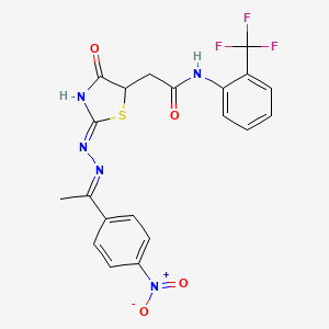 molecular formula C20H16F3N5O4S B6002856 2-(4-hydroxy-2-{[1-(4-nitrophenyl)ethylidene]hydrazono}-2,5-dihydro-1,3-thiazol-5-yl)-N-[2-(trifluoromethyl)phenyl]acetamide 