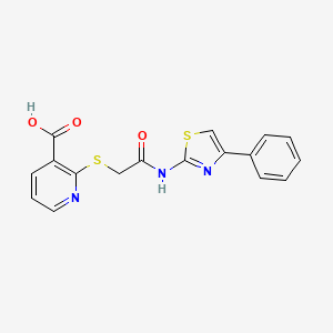 molecular formula C17H13N3O3S2 B6002877 2-({2-oxo-2-[(4-phenyl-1,3-thiazol-2-yl)amino]ethyl}thio)nicotinic acid 