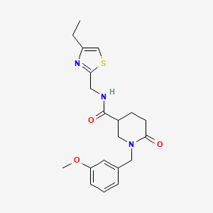 molecular formula C20H25N3O3S B6002886 N-[(4-ethyl-1,3-thiazol-2-yl)methyl]-1-(3-methoxybenzyl)-6-oxo-3-piperidinecarboxamide 