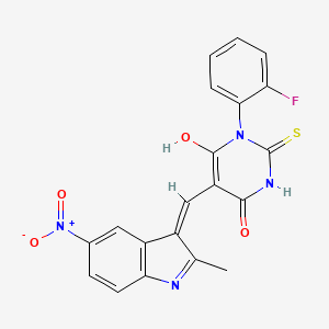 molecular formula C20H13FN4O4S B6002962 1-(2-fluorophenyl)-5-[(2-methyl-5-nitro-1H-indol-3-yl)methylene]-2-thioxodihydro-4,6(1H,5H)-pyrimidinedione 