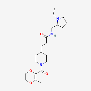 molecular formula C21H35N3O4 B6002973 N-[(1-ethyl-2-pyrrolidinyl)methyl]-3-{1-[(3-methyl-5,6-dihydro-1,4-dioxin-2-yl)carbonyl]-4-piperidinyl}propanamide 