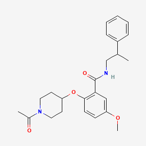 molecular formula C24H30N2O4 B6003021 2-[(1-acetyl-4-piperidinyl)oxy]-5-methoxy-N-(2-phenylpropyl)benzamide 