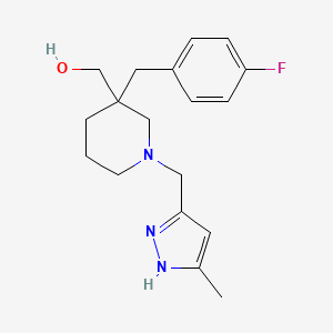 molecular formula C18H24FN3O B6003040 {3-(4-fluorobenzyl)-1-[(3-methyl-1H-pyrazol-5-yl)methyl]-3-piperidinyl}methanol 
