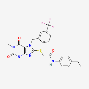 molecular formula C25H24F3N5O3S B6003157 2-({1,3-dimethyl-2,6-dioxo-7-[3-(trifluoromethyl)benzyl]-2,3,6,7-tetrahydro-1H-purin-8-yl}thio)-N-(4-ethylphenyl)acetamide 