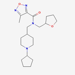 molecular formula C20H32N4O3 B6003257 N-[(1-cyclopentyl-4-piperidinyl)methyl]-4-methyl-N-(tetrahydro-2-furanylmethyl)-1,2,5-oxadiazole-3-carboxamide 