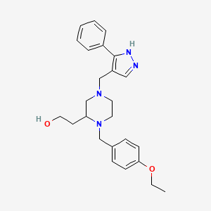 molecular formula C25H32N4O2 B6003259 2-{1-(4-ethoxybenzyl)-4-[(3-phenyl-1H-pyrazol-4-yl)methyl]-2-piperazinyl}ethanol 