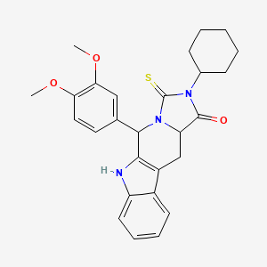 molecular formula C27H29N3O3S B6003302 2-cyclohexyl-5-(3,4-dimethoxyphenyl)-3-thioxo-2,3,5,6,11,11a-hexahydro-1H-imidazo[1',5':1,6]pyrido[3,4-b]indol-1-one 