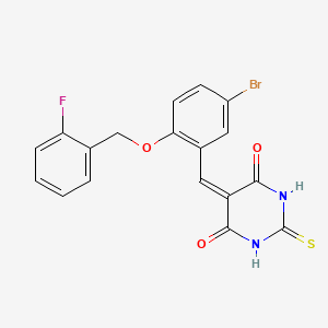 molecular formula C18H12BrFN2O3S B6003513 5-{5-bromo-2-[(2-fluorobenzyl)oxy]benzylidene}-2-thioxodihydro-4,6(1H,5H)-pyrimidinedione 