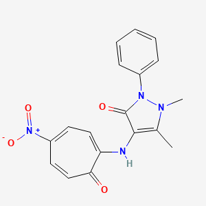 molecular formula C18H16N4O4 B6003537 1,5-dimethyl-4-[(4-nitro-7-oxo-1,3,5-cycloheptatrien-1-yl)amino]-2-phenyl-1,2-dihydro-3H-pyrazol-3-one 