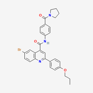 molecular formula C30H28BrN3O3 B6003611 6-bromo-2-(4-propoxyphenyl)-N-[4-(1-pyrrolidinylcarbonyl)phenyl]-4-quinolinecarboxamide 