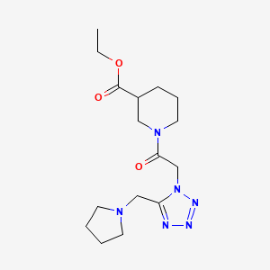 molecular formula C16H26N6O3 B6003622 ethyl 1-{[5-(1-pyrrolidinylmethyl)-1H-tetrazol-1-yl]acetyl}-3-piperidinecarboxylate 
