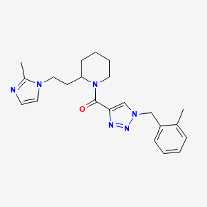 molecular formula C22H28N6O B6003718 1-{[1-(2-methylbenzyl)-1H-1,2,3-triazol-4-yl]carbonyl}-2-[2-(2-methyl-1H-imidazol-1-yl)ethyl]piperidine 