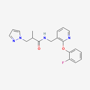 molecular formula C19H19FN4O2 B6003827 N-{[2-(2-fluorophenoxy)-3-pyridinyl]methyl}-2-methyl-3-(1H-pyrazol-1-yl)propanamide 