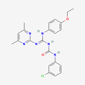 molecular formula C22H23ClN6O2 B6003868 N-(3-chlorophenyl)-N'-{[(4,6-dimethyl-2-pyrimidinyl)amino][(4-ethoxyphenyl)amino]methylene}urea 