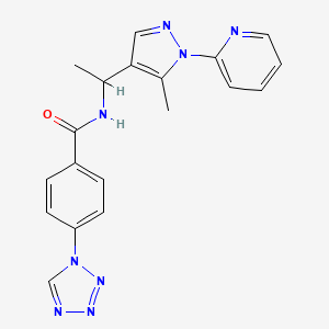 molecular formula C19H18N8O B6003886 N-{1-[5-methyl-1-(2-pyridinyl)-1H-pyrazol-4-yl]ethyl}-4-(1H-tetrazol-1-yl)benzamide 