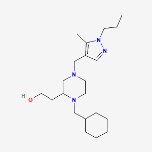 molecular formula C21H38N4O B6003888 2-{1-(cyclohexylmethyl)-4-[(5-methyl-1-propyl-1H-pyrazol-4-yl)methyl]-2-piperazinyl}ethanol 