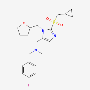 molecular formula C21H28FN3O3S B6003906 1-[2-[(cyclopropylmethyl)sulfonyl]-1-(tetrahydro-2-furanylmethyl)-1H-imidazol-5-yl]-N-(4-fluorobenzyl)-N-methylmethanamine 