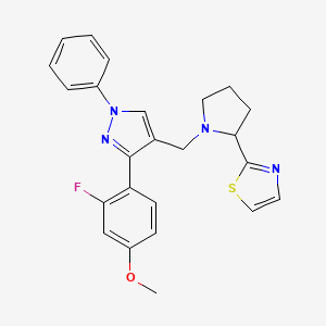 molecular formula C24H23FN4OS B6003931 2-(1-{[3-(2-fluoro-4-methoxyphenyl)-1-phenyl-1H-pyrazol-4-yl]methyl}-2-pyrrolidinyl)-1,3-thiazole 