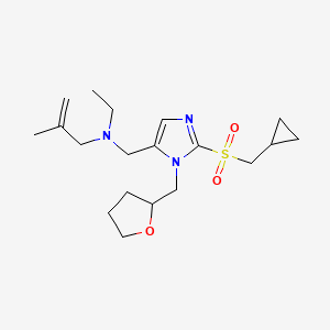 molecular formula C19H31N3O3S B6003980 N-{[2-[(cyclopropylmethyl)sulfonyl]-1-(tetrahydro-2-furanylmethyl)-1H-imidazol-5-yl]methyl}-N-ethyl-2-methyl-2-propen-1-amine 
