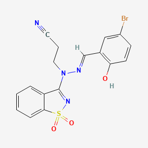 molecular formula C17H13BrN4O3S B6004016 3-[2-(5-bromo-2-hydroxybenzylidene)-1-(1,1-dioxido-1,2-benzisothiazol-3-yl)hydrazino]propanenitrile 