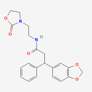 molecular formula C21H22N2O5 B6004246 3-(1,3-benzodioxol-5-yl)-N-[2-(2-oxo-1,3-oxazolidin-3-yl)ethyl]-3-phenylpropanamide 