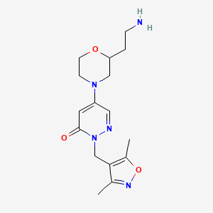 molecular formula C16H23N5O3 B6004310 5-[2-(2-aminoethyl)morpholin-4-yl]-2-[(3,5-dimethylisoxazol-4-yl)methyl]pyridazin-3(2H)-one 