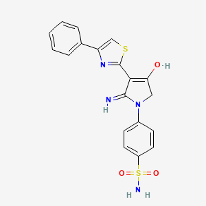 molecular formula C19H16N4O3S2 B6004323 4-[5-amino-3-oxo-4-(4-phenyl-1,3-thiazol-2-yl)-2,3-dihydro-1H-pyrrol-1-yl]benzenesulfonamide 