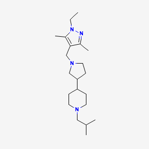 molecular formula C21H38N4 B6004395 4-{1-[(1-ethyl-3,5-dimethyl-1H-pyrazol-4-yl)methyl]-3-pyrrolidinyl}-1-isobutylpiperidine 