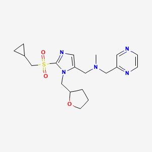 molecular formula C19H27N5O3S B6004617 1-[2-[(cyclopropylmethyl)sulfonyl]-1-(tetrahydro-2-furanylmethyl)-1H-imidazol-5-yl]-N-methyl-N-(2-pyrazinylmethyl)methanamine 