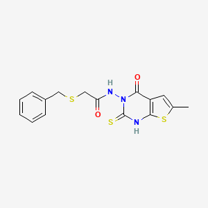 molecular formula C16H15N3O2S3 B6004640 2-(benzylthio)-N-(2-mercapto-6-methyl-4-oxothieno[2,3-d]pyrimidin-3(4H)-yl)acetamide 