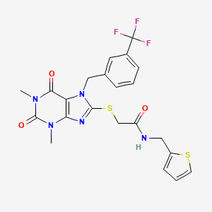 molecular formula C22H20F3N5O3S2 B6004641 2-({1,3-dimethyl-2,6-dioxo-7-[3-(trifluoromethyl)benzyl]-2,3,6,7-tetrahydro-1H-purin-8-yl}thio)-N-(2-thienylmethyl)acetamide 