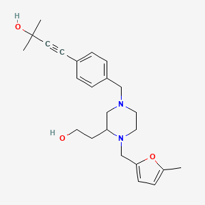 molecular formula C24H32N2O3 B6004674 4-[4-({3-(2-hydroxyethyl)-4-[(5-methyl-2-furyl)methyl]-1-piperazinyl}methyl)phenyl]-2-methyl-3-butyn-2-ol 