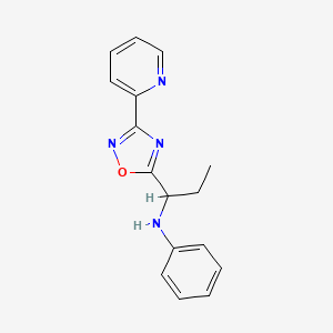 molecular formula C16H16N4O B6004790 N-{1-[3-(2-pyridinyl)-1,2,4-oxadiazol-5-yl]propyl}aniline 