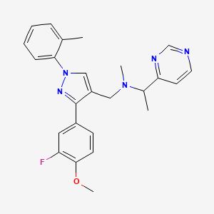 molecular formula C25H26FN5O B6004906 N-{[3-(3-fluoro-4-methoxyphenyl)-1-(2-methylphenyl)-1H-pyrazol-4-yl]methyl}-N-methyl-1-(4-pyrimidinyl)ethanamine 