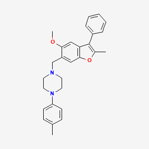 molecular formula C28H30N2O2 B6005008 1-[(5-methoxy-2-methyl-3-phenyl-1-benzofuran-6-yl)methyl]-4-(4-methylphenyl)piperazine 