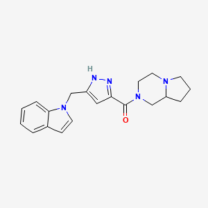 molecular formula C20H23N5O B6005036 2-{[5-(1H-indol-1-ylmethyl)-1H-pyrazol-3-yl]carbonyl}octahydropyrrolo[1,2-a]pyrazine 