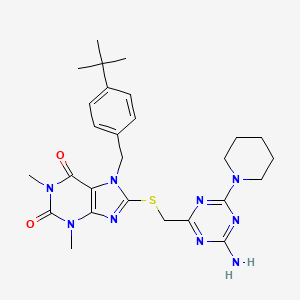 molecular formula C27H35N9O2S B6005073 8-{[(4-amino-6-piperidin-1-yl-1,3,5-triazin-2-yl)methyl]thio}-7-(4-tert-butylbenzyl)-1,3-dimethyl-3,7-dihydro-1H-purine-2,6-dione 