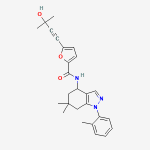 molecular formula C26H29N3O3 B6005113 N-[6,6-dimethyl-1-(2-methylphenyl)-4,5,6,7-tetrahydro-1H-indazol-4-yl]-5-(3-hydroxy-3-methyl-1-butyn-1-yl)-2-furamide 
