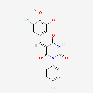 molecular formula C19H14Cl2N2O5 B6005143 5-(3-chloro-4,5-dimethoxybenzylidene)-1-(4-chlorophenyl)-2,4,6(1H,3H,5H)-pyrimidinetrione 