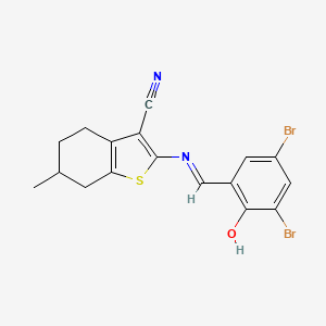 molecular formula C17H14Br2N2OS B6005233 2-[(3,5-dibromo-2-hydroxybenzylidene)amino]-6-methyl-4,5,6,7-tetrahydro-1-benzothiophene-3-carbonitrile 