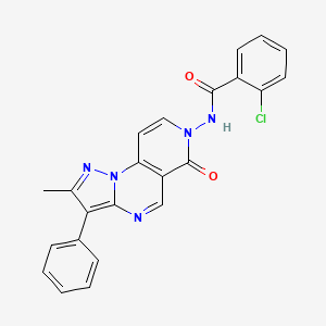 molecular formula C23H16ClN5O2 B6005309 2-chloro-N-(2-methyl-6-oxo-3-phenylpyrazolo[1,5-a]pyrido[3,4-e]pyrimidin-7(6H)-yl)benzamide 
