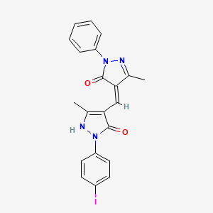 molecular formula C21H17IN4O2 B6005322 4-{[5-hydroxy-1-(4-iodophenyl)-3-methyl-1H-pyrazol-4-yl]methylene}-5-methyl-2-phenyl-2,4-dihydro-3H-pyrazol-3-one 