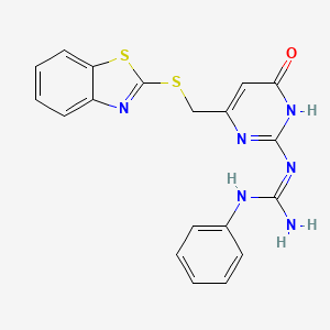 molecular formula C19H16N6OS2 B6005332 N-{6-[(1,3-benzothiazol-2-ylthio)methyl]-4-oxo-1,4-dihydro-2-pyrimidinyl}-N'-phenylguanidine 