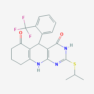 2-(isopropylthio)-5-[2-(trifluoromethyl)phenyl]-5,8,9,10-tetrahydropyrimido[4,5-b]quinoline-4,6(3H,7H)-dione