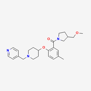molecular formula C25H33N3O3 B6005381 4-{[4-(2-{[3-(methoxymethyl)-1-pyrrolidinyl]carbonyl}-4-methylphenoxy)-1-piperidinyl]methyl}pyridine 