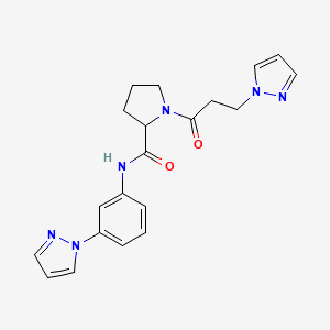 molecular formula C20H22N6O2 B6005391 N-[3-(1H-pyrazol-1-yl)phenyl]-1-[3-(1H-pyrazol-1-yl)propanoyl]prolinamide 
