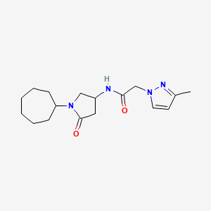 molecular formula C17H26N4O2 B6005414 N-(1-cycloheptyl-5-oxo-3-pyrrolidinyl)-2-(3-methyl-1H-pyrazol-1-yl)acetamide 