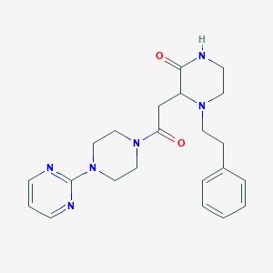 molecular formula C22H28N6O2 B6005421 3-{2-oxo-2-[4-(2-pyrimidinyl)-1-piperazinyl]ethyl}-4-(2-phenylethyl)-2-piperazinone 