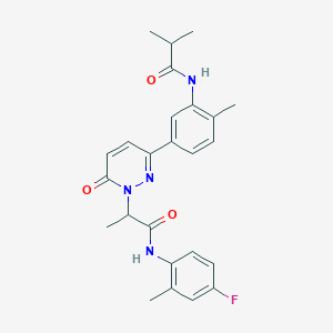 molecular formula C25H27FN4O3 B6005432 N-(4-fluoro-2-methylphenyl)-2-[3-[3-(isobutyrylamino)-4-methylphenyl]-6-oxo-1(6H)-pyridazinyl]propanamide 